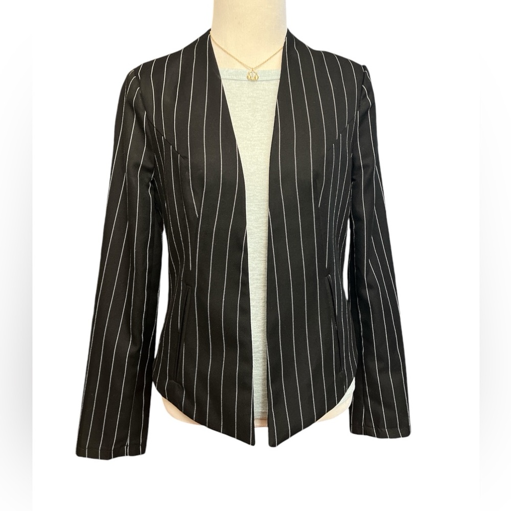 Forever 21 Black & White Pinstripe Open-Front Blazer